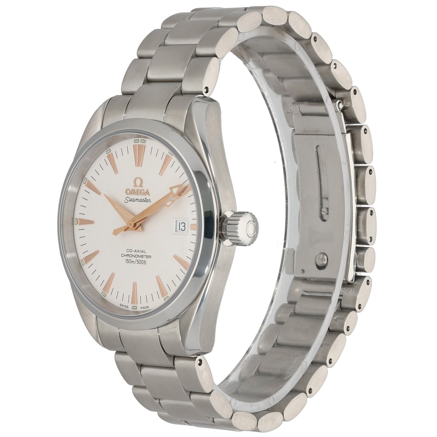 Omega Seamaster 2503.34.00 stainless steel watch case with white dial and linked bracelet