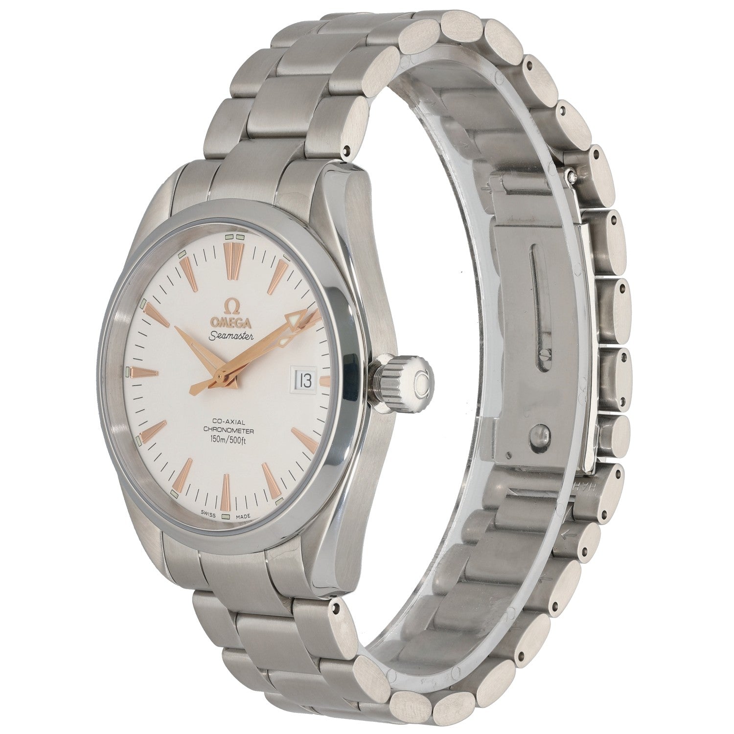Omega Seamaster 2503.34.00 stainless steel watch case with white dial and linked bracelet