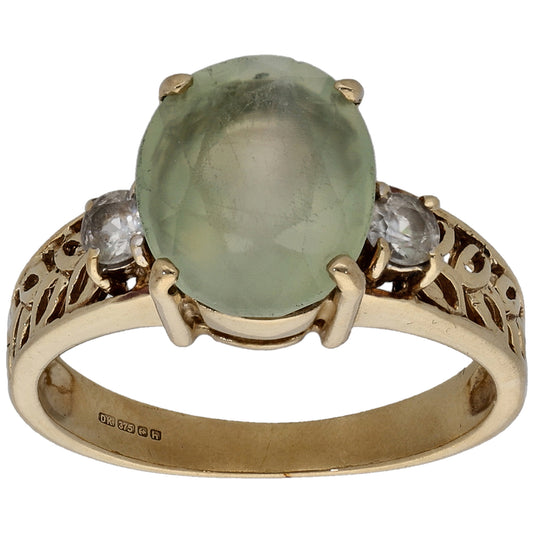 9ct Gold Prehnite & White Topaz Dress/Cocktail Ring Size N