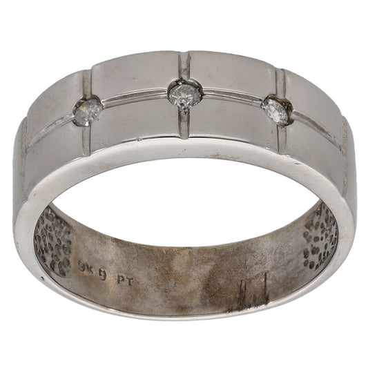 9ct White Gold 0.09ct Diamond Trilogy Ring Size R