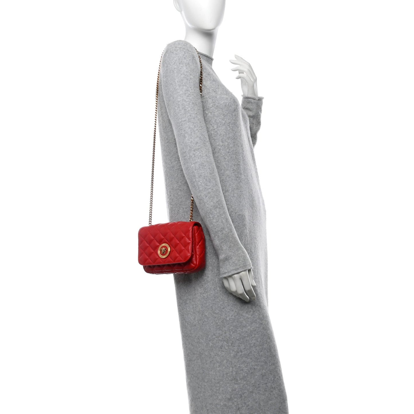 Versace La Medusa Quilted Chain Nappa Leather Bag - Red