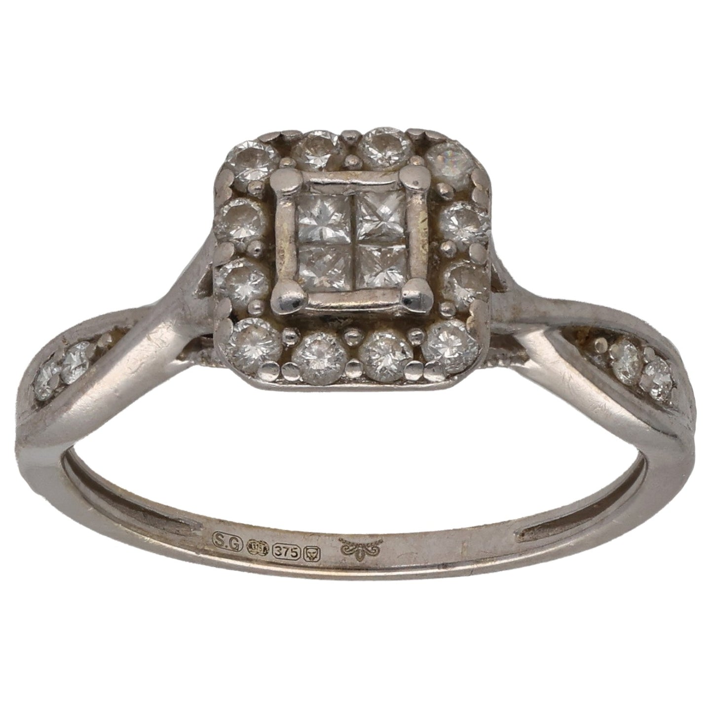 9ct White Gold 0.40ct Diamond Dress/Cocktail Ring Size N