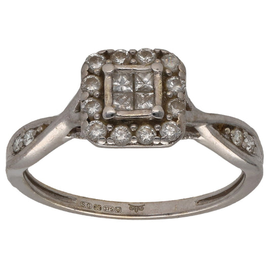 9ct White Gold 0.40ct Diamond Dress/Cocktail Ring Size N