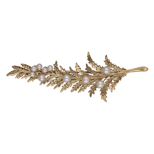 9ct Gold Cultured Pearl Leaf Dress Brooch
