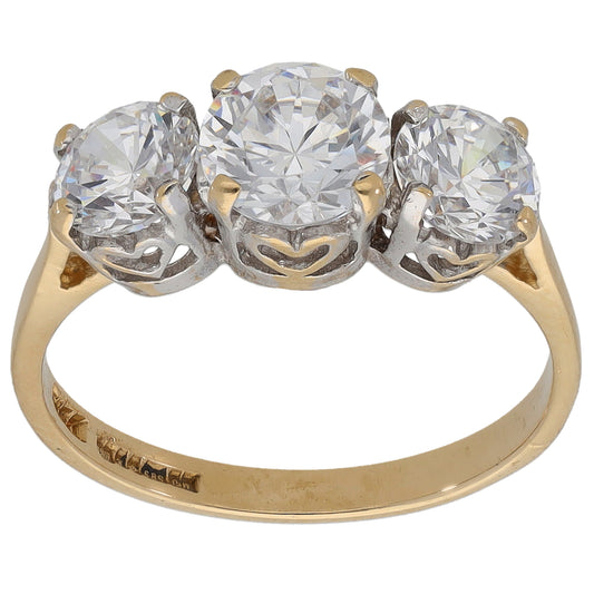 14ct Gold Cubic Zirconia Trilogy Ring Size L