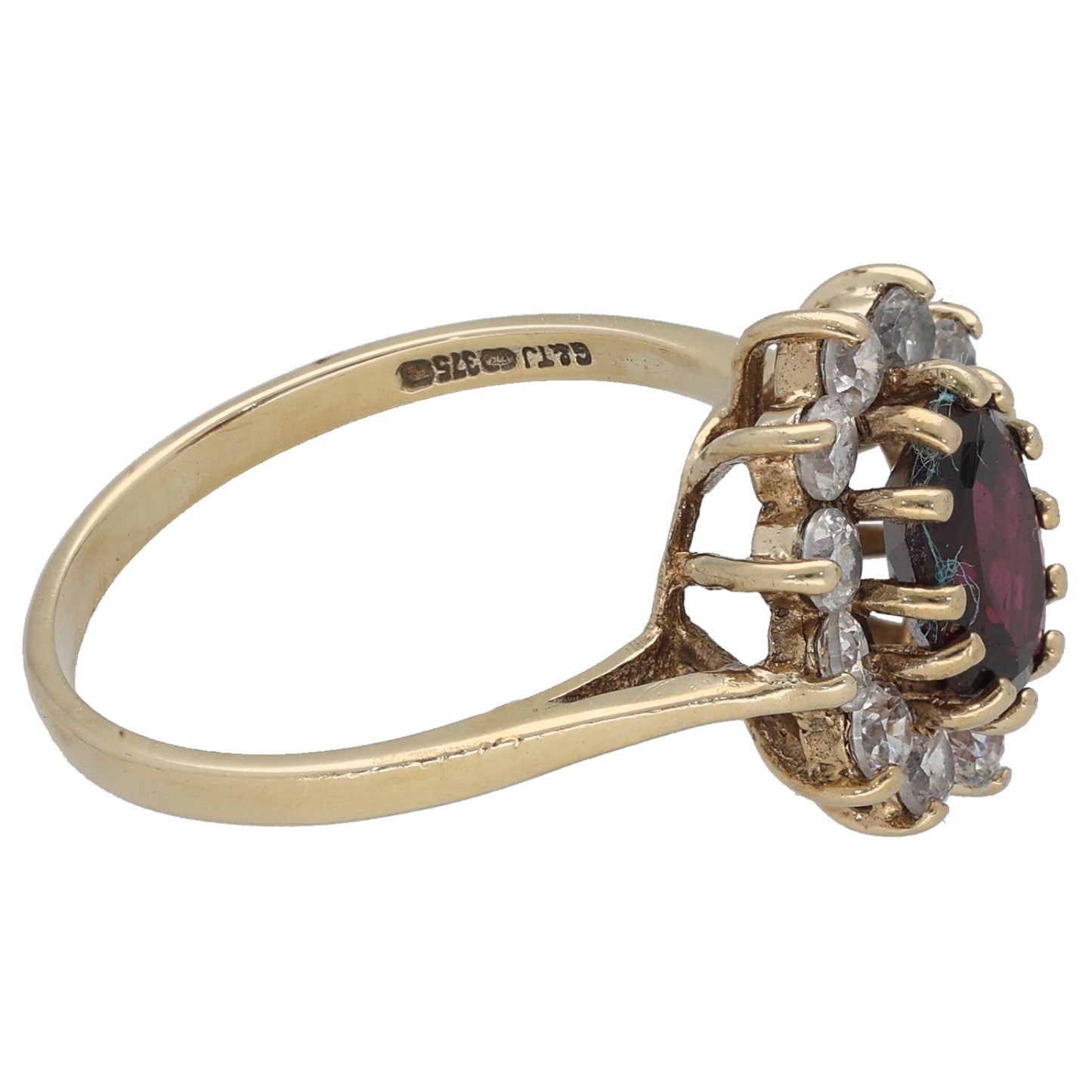 9ct Gold Garnet & Cubic Zirconia Cluster Ring Size O