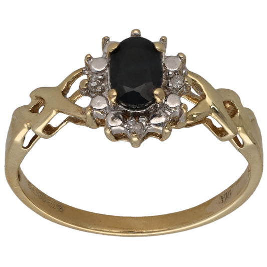 9ct Gold Sapphire & 0.02ct Diamond Cluster Ring Size N