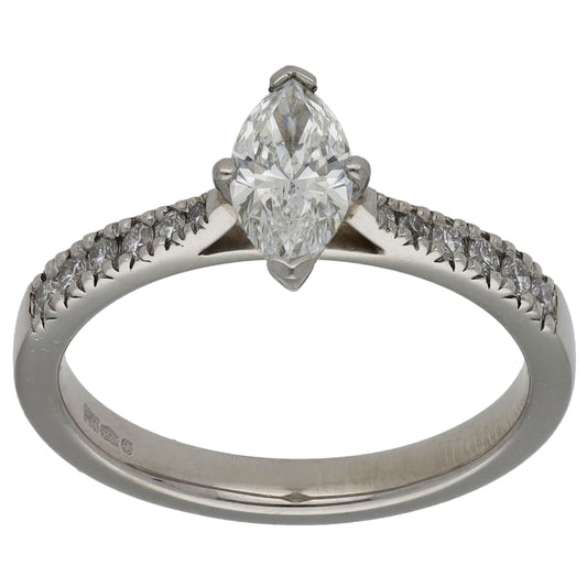 Platinum 0.77ct Diamond Solitaire Ring With Accent Stones Size M