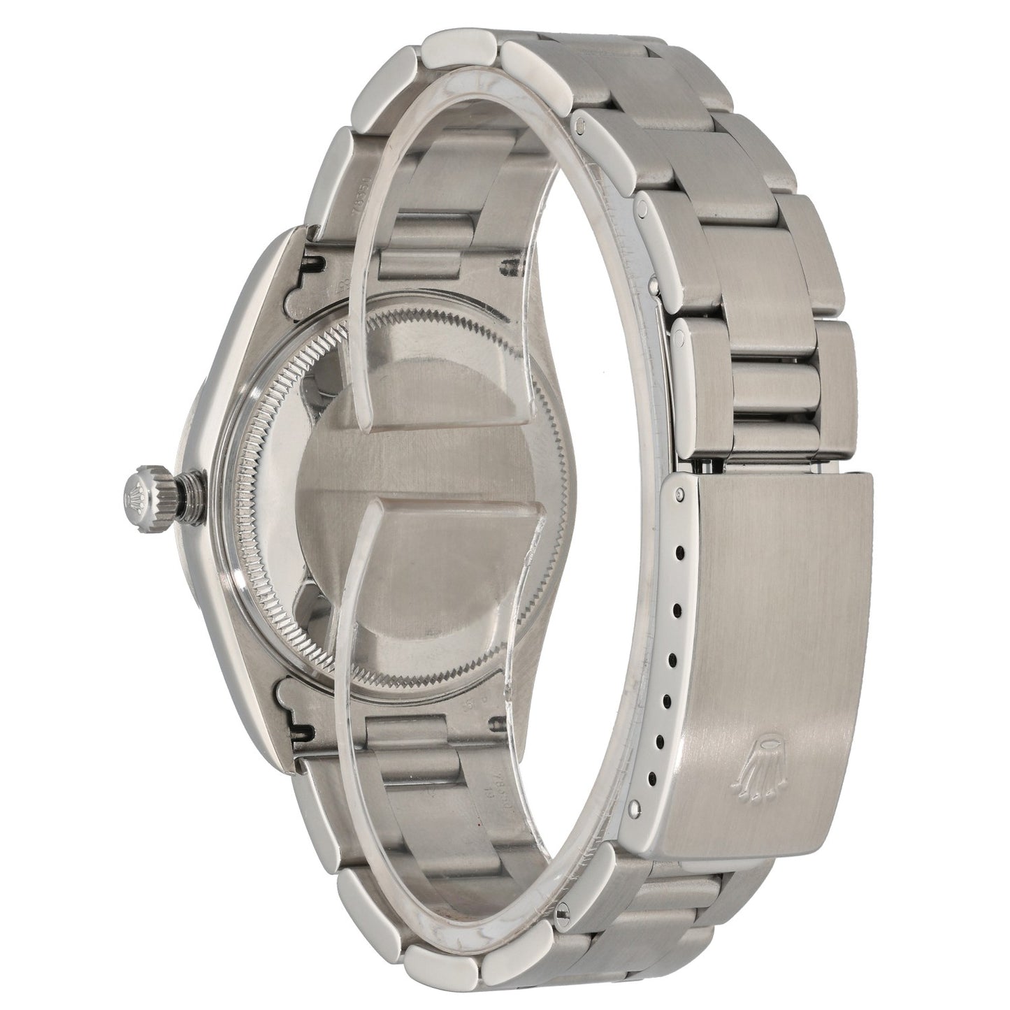 Rolex Air King 14000, stainless steel bracelet and caseback, rear image