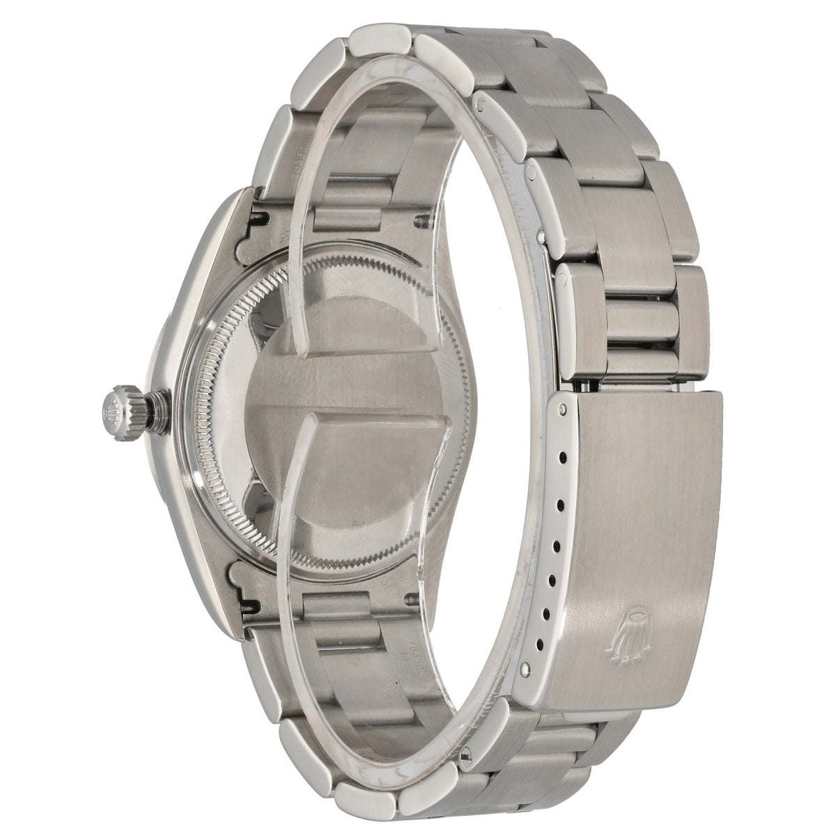 Rolex Air King 14000, stainless steel bracelet and caseback, rear image