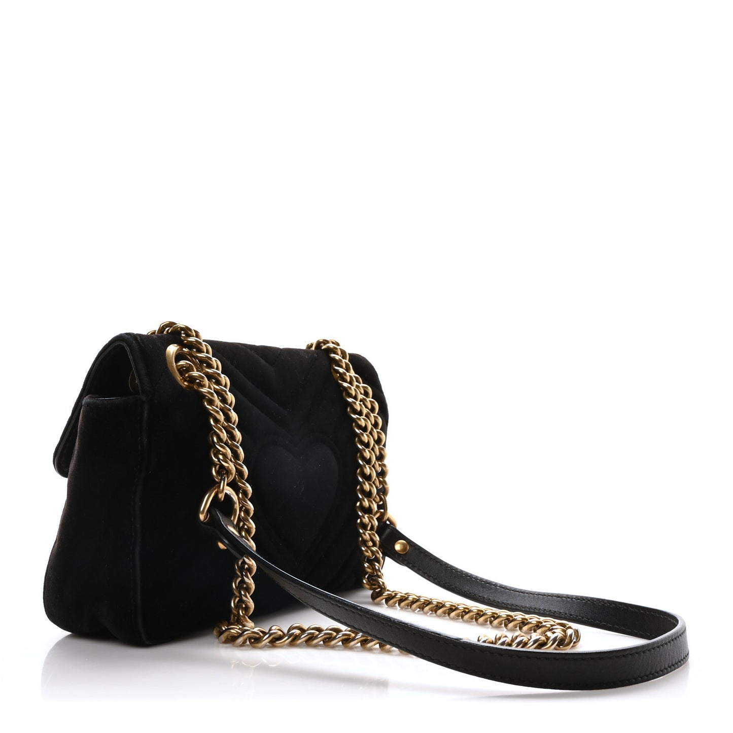 Gucci Velvet Matelasse Medium GG Marmont Shoulder Bag - Black