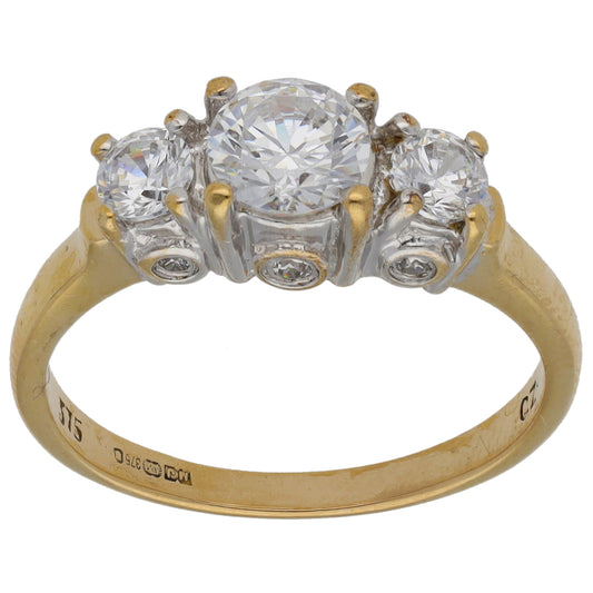 9ct Gold Cubic Zirconia Trilogy Ring Size M