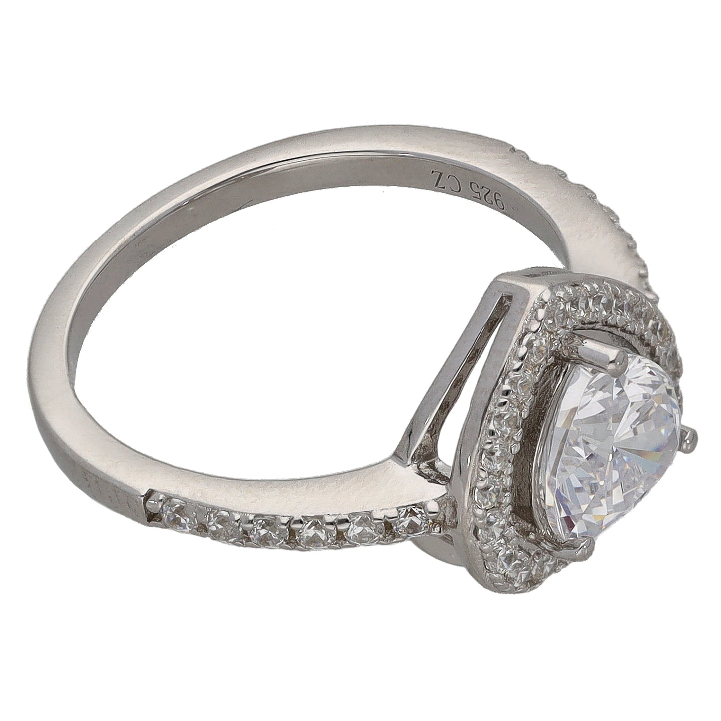 New Sterling Silver Cubic Zirconia Heart Halo Ring