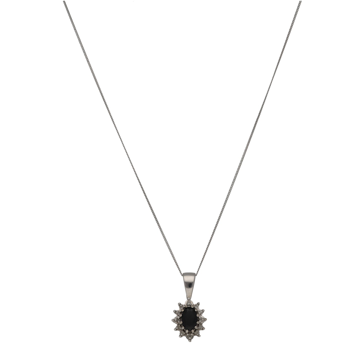 9ct White Gold Sapphire & 0.06ct Diamond Dress/Cocktail Pendant With Chain