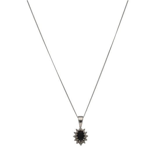 9ct White Gold Sapphire & 0.06ct Diamond Dress/Cocktail Pendant With Chain