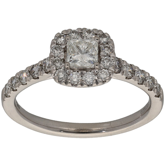 Platinum 1.00ct Diamond Halo Ring Size O