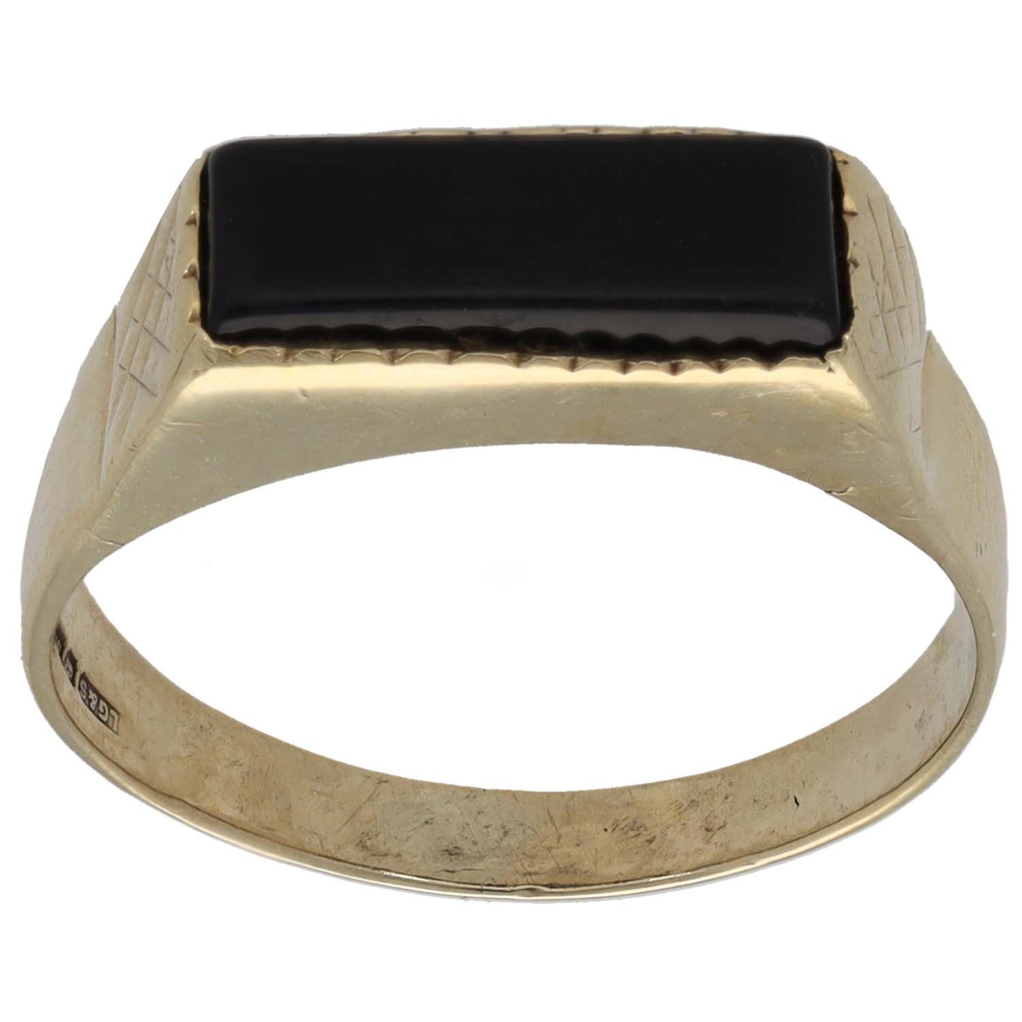 9ct gold onyx single-stone ring with black bezel setting, size R