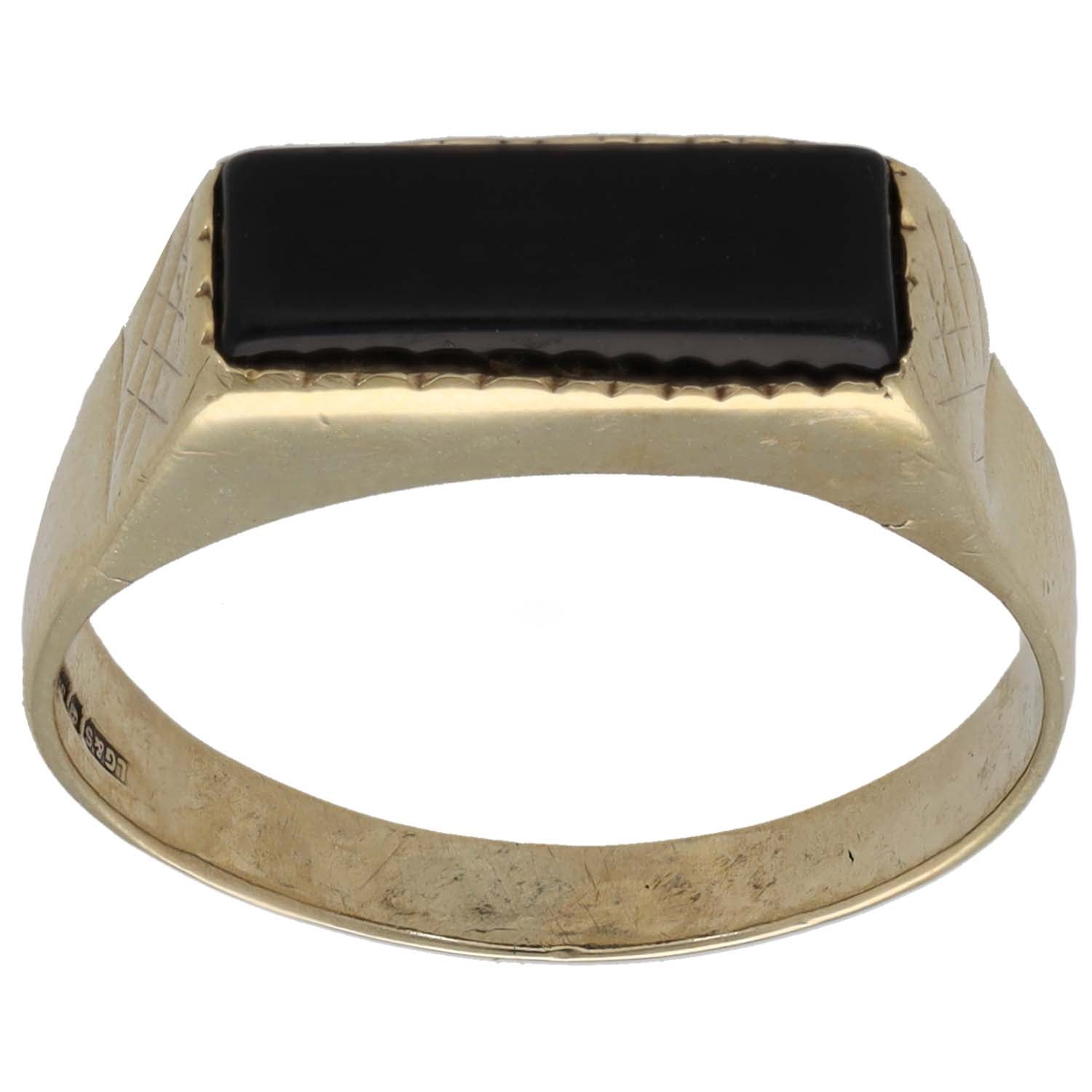 9ct gold onyx single-stone ring with black bezel setting, size R