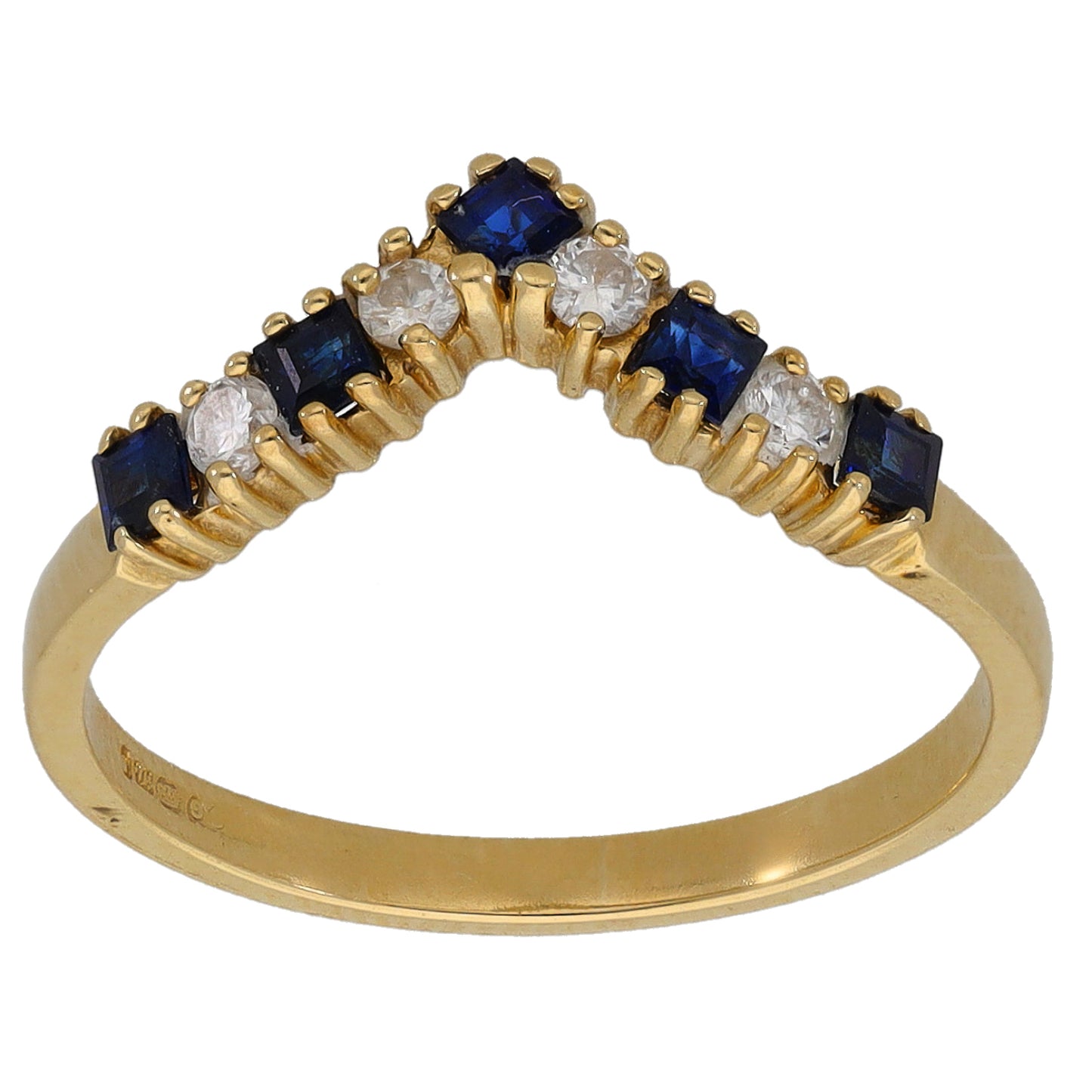 9ct Gold Sapphire & 0.12ct Diamond Wishbone Ring Size M