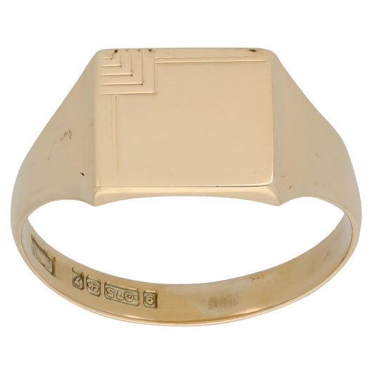 9ct Gold Patterned Signet Ring Size U