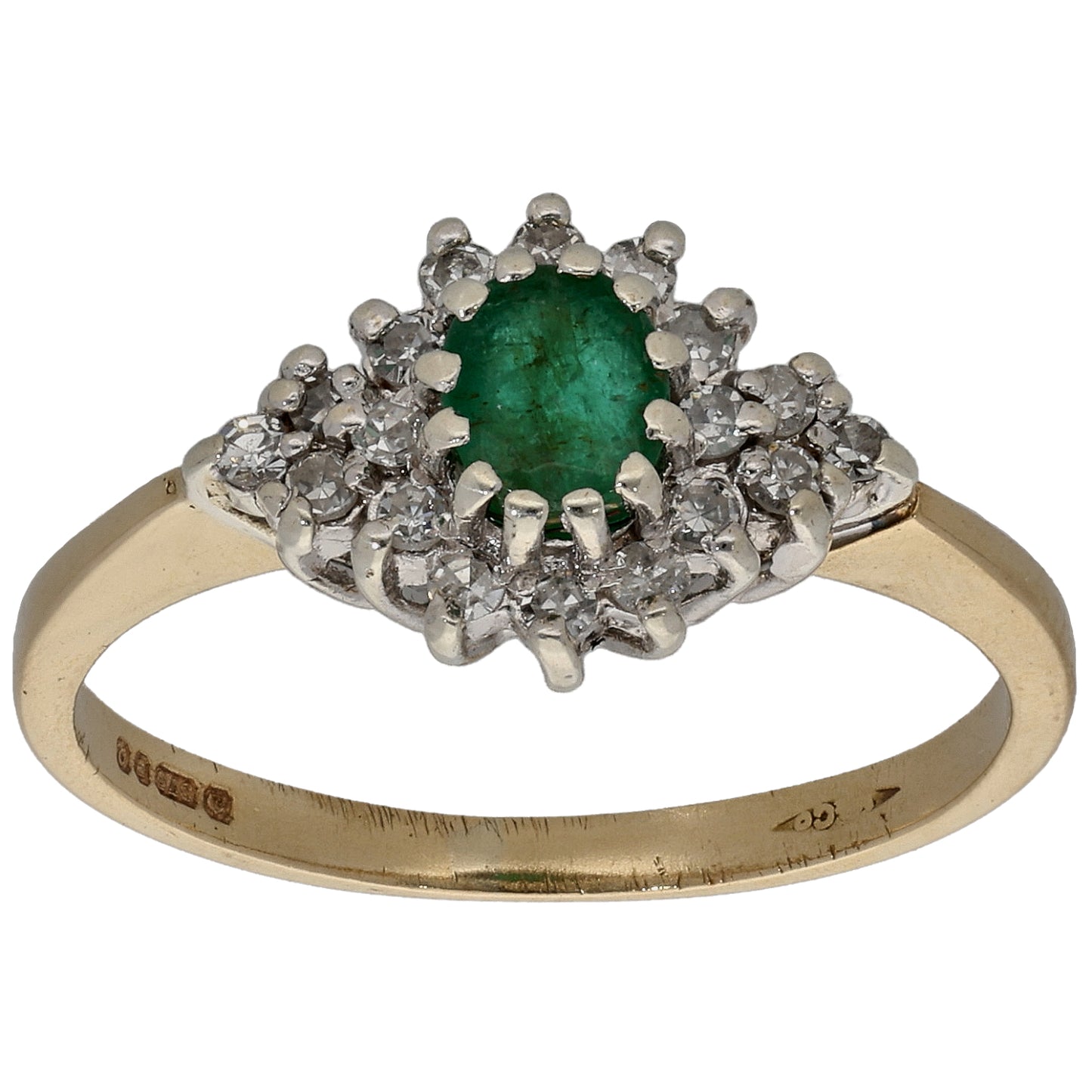 9ct Gold Emerald & 0.18ct Diamond Dress/Cocktail Ring Size M