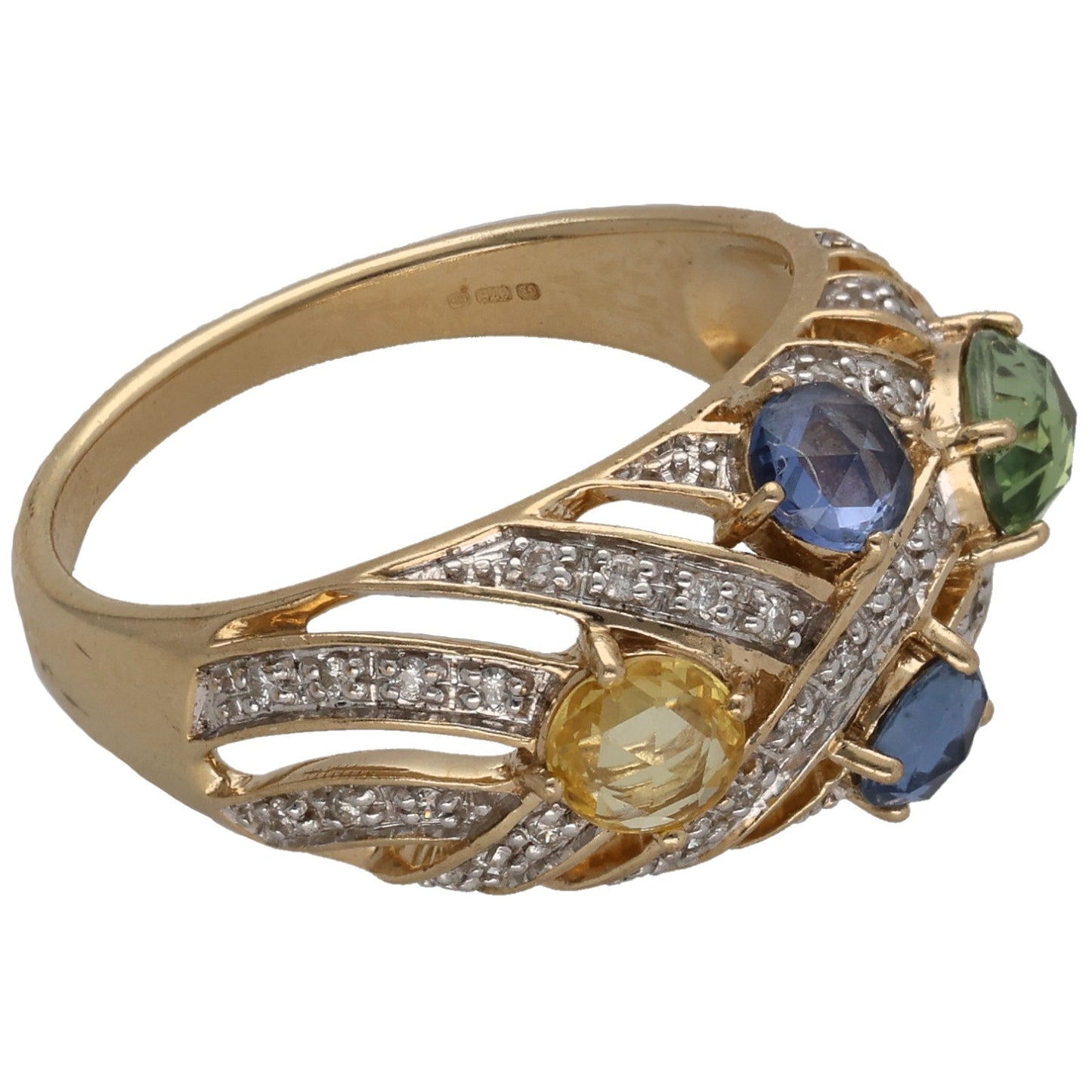9ct Gold Sapphire & 0.17ct Diamond Dress/Cocktail Ring Size N