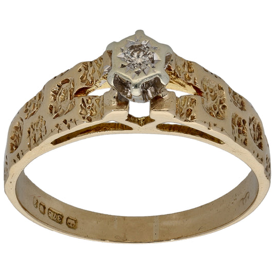 9ct Gold 0.03ct Diamond Solitaire Ring Size O