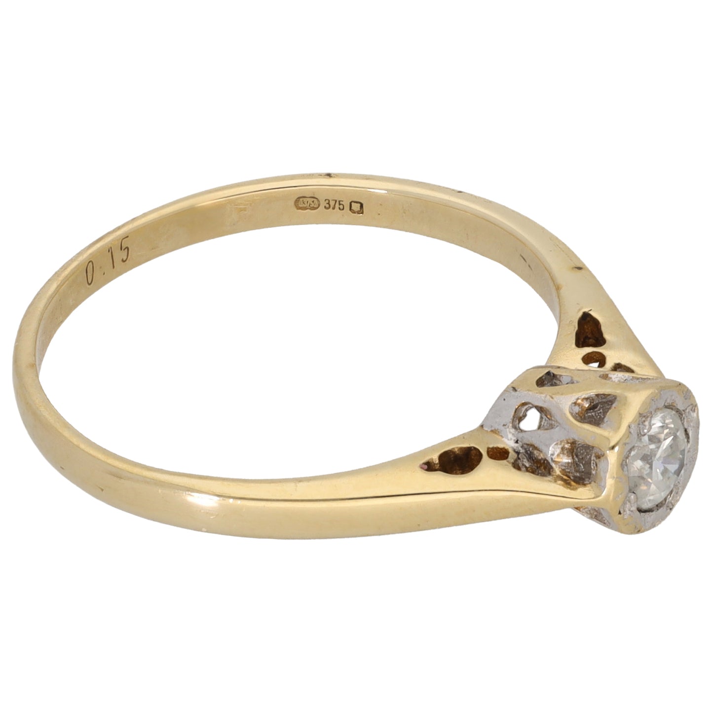 9ct Bicolour Gold 0.15ct Diamond Solitaire Ring Size N