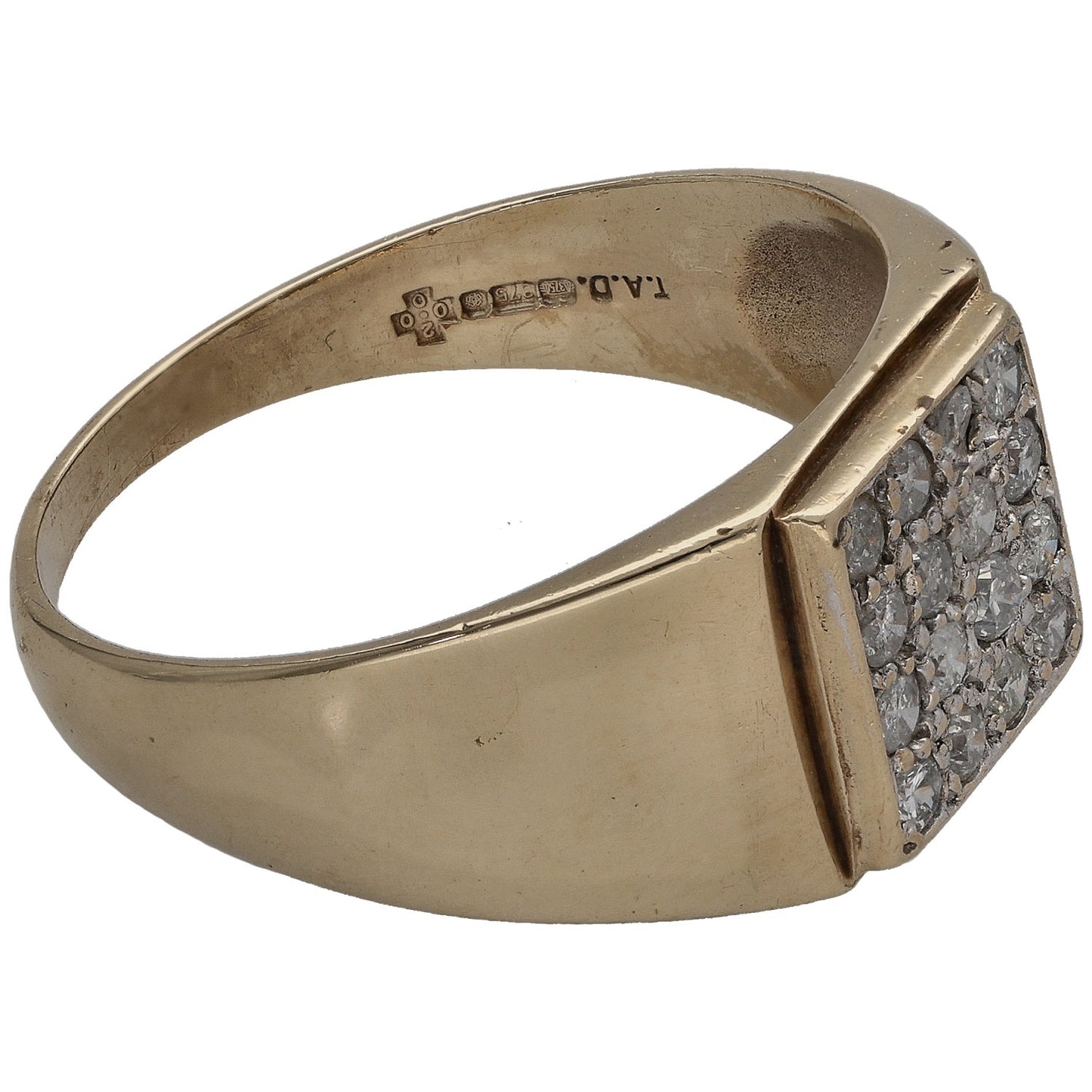 9ct Gold 0.50ct Diamond Patterned Signet Ring Size X
