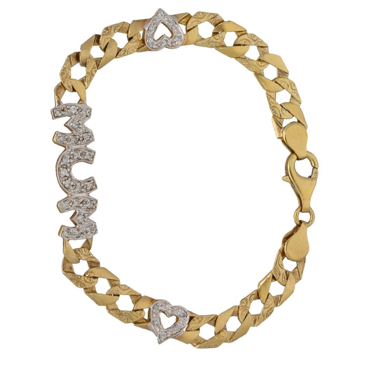 9ct Bicolour Gold Cubic Zirconia Mum Curb Bracelet