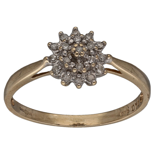 9ct Gold 0.10ct Diamond Cluster Ring Size O