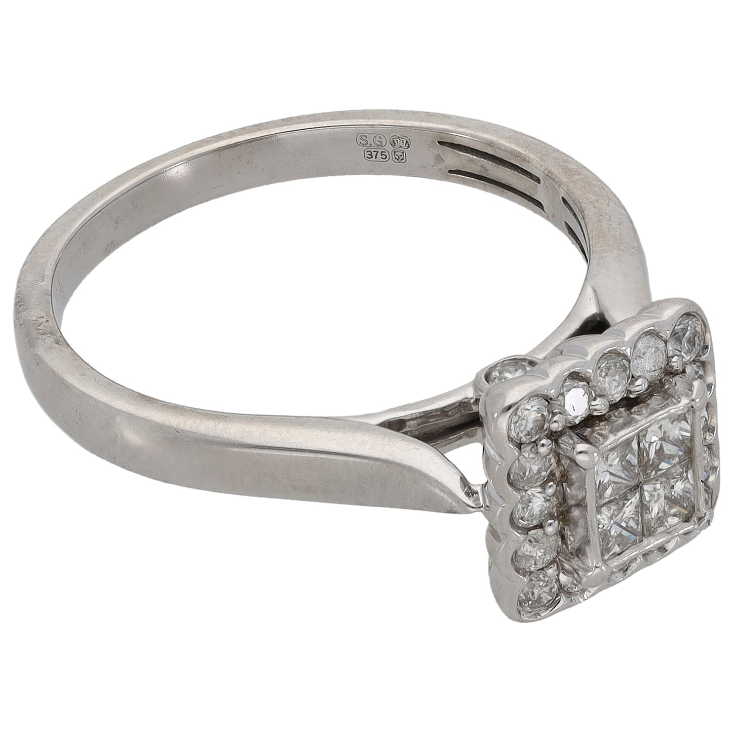 9ct White Gold 0.58ct Diamond Dress/Cocktail Ring Size O