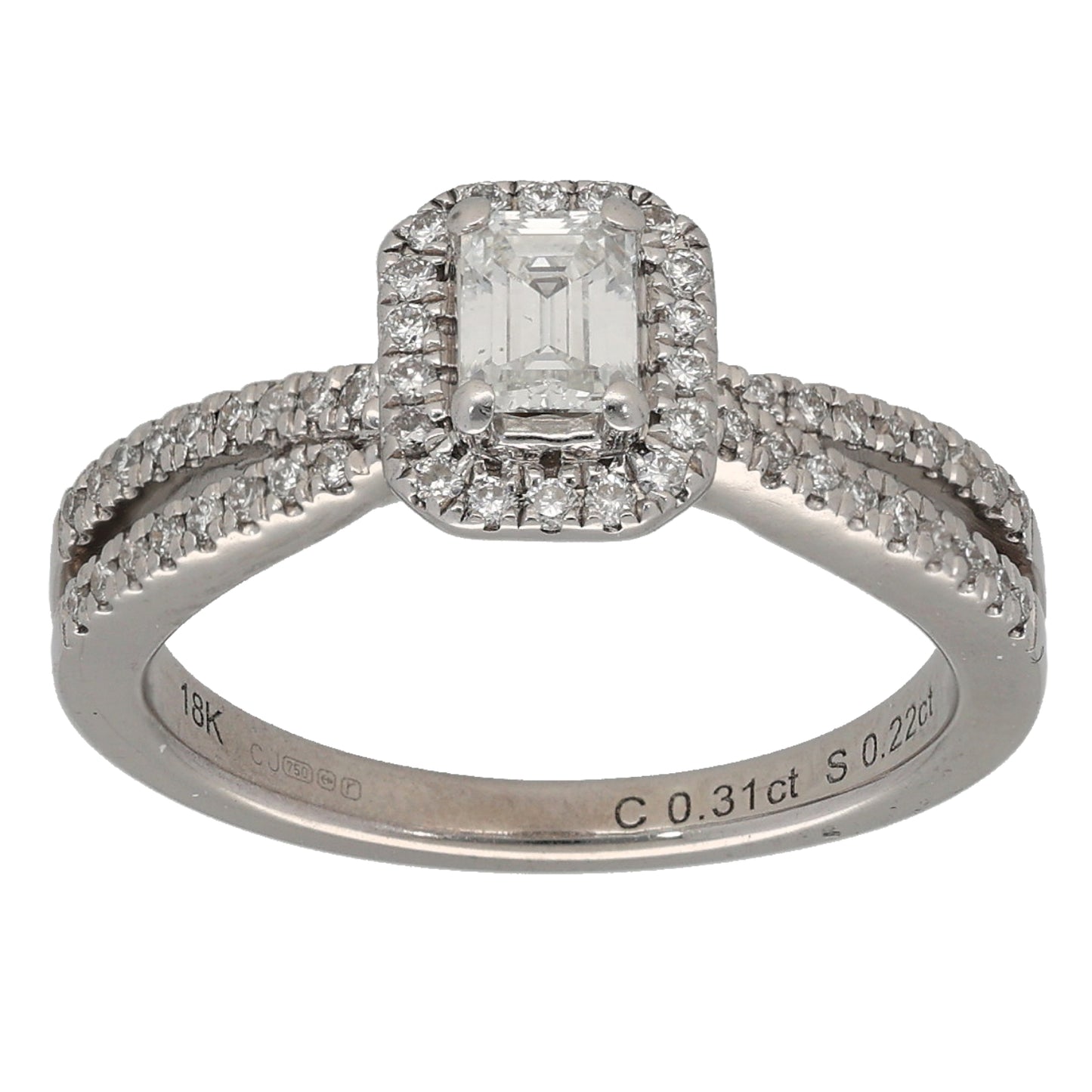 18ct White Gold 0.53ct Diamond Halo Ring Size K