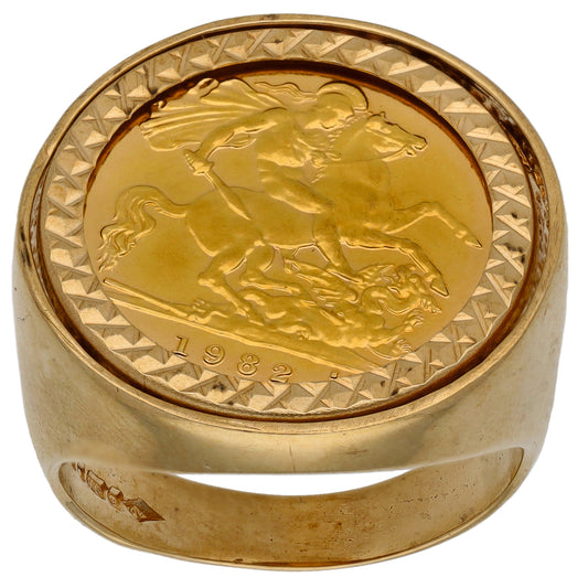 9ct Gold Half Sovereign Coin Ring Size Q