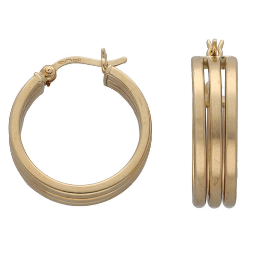 9ct gold hoop earrings with hinged clasp, smooth round profile