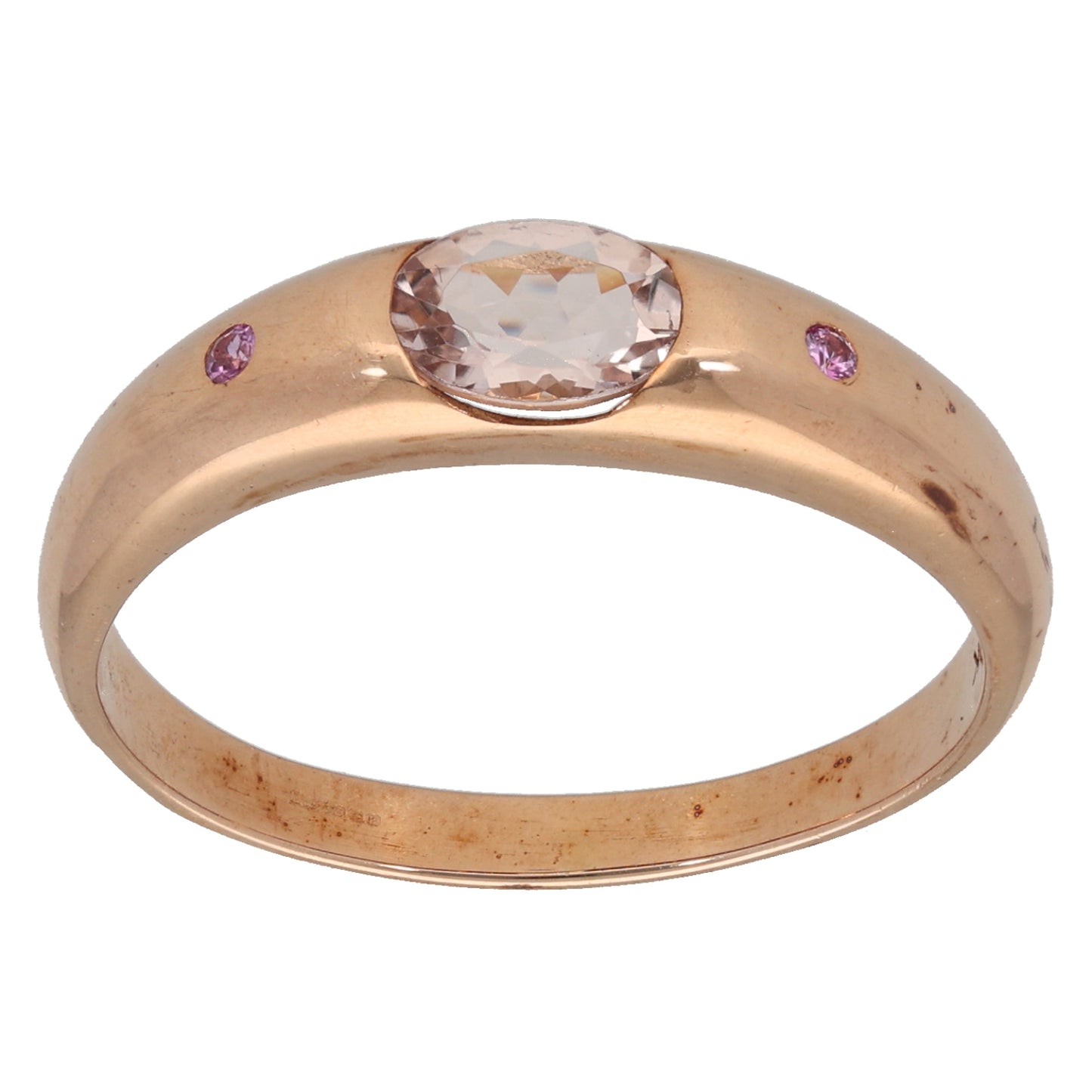 9ct Rose Gold Morganite & Sapphire Three Stone Ring Size W