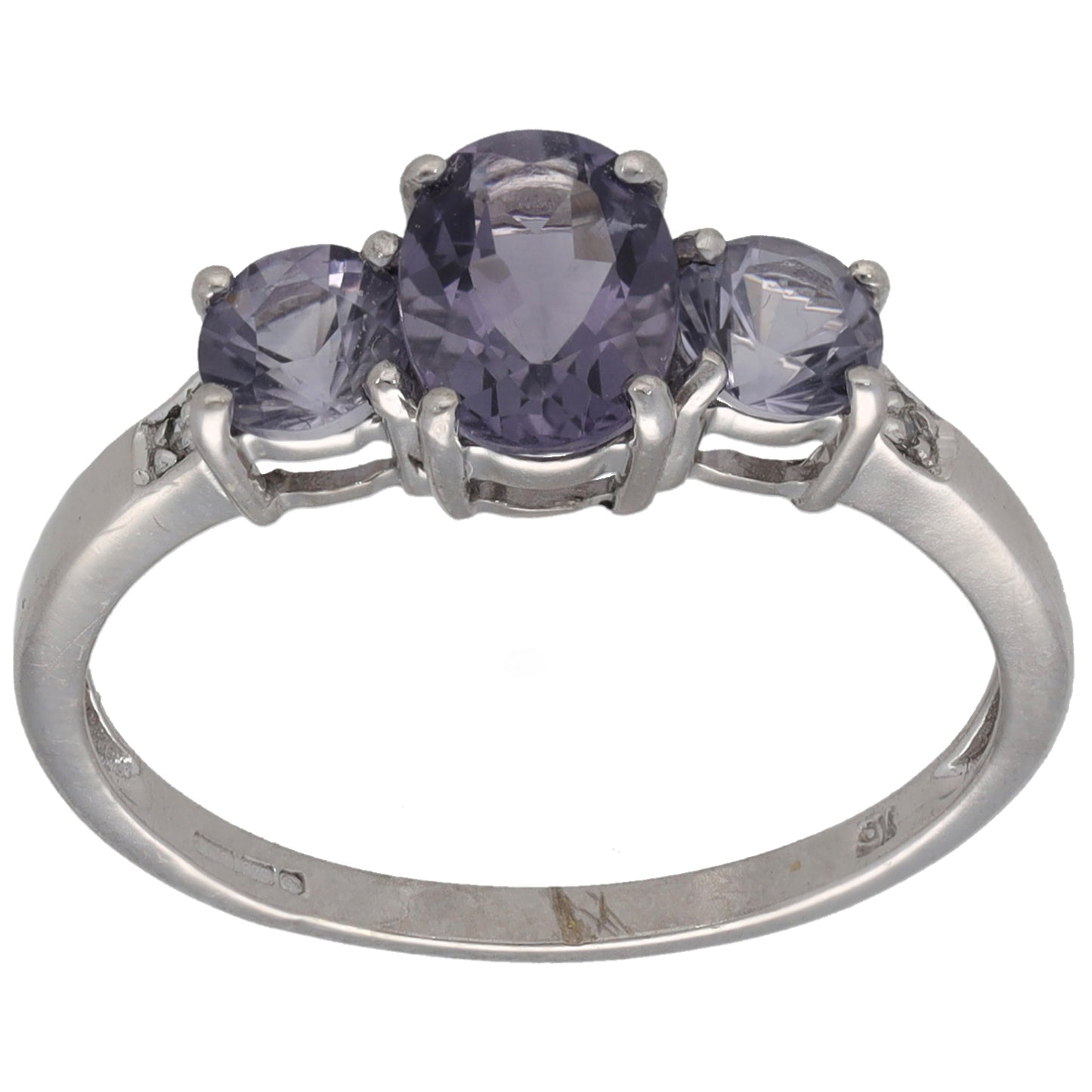 9ct White Gold Iolite & 0.01ct Diamond Dress/Cocktail Ring Size N