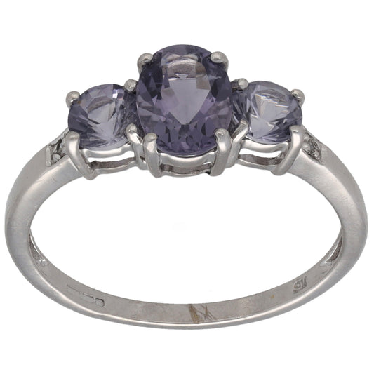 9ct White Gold Iolite & 0.01ct Diamond Dress/Cocktail Ring Size N