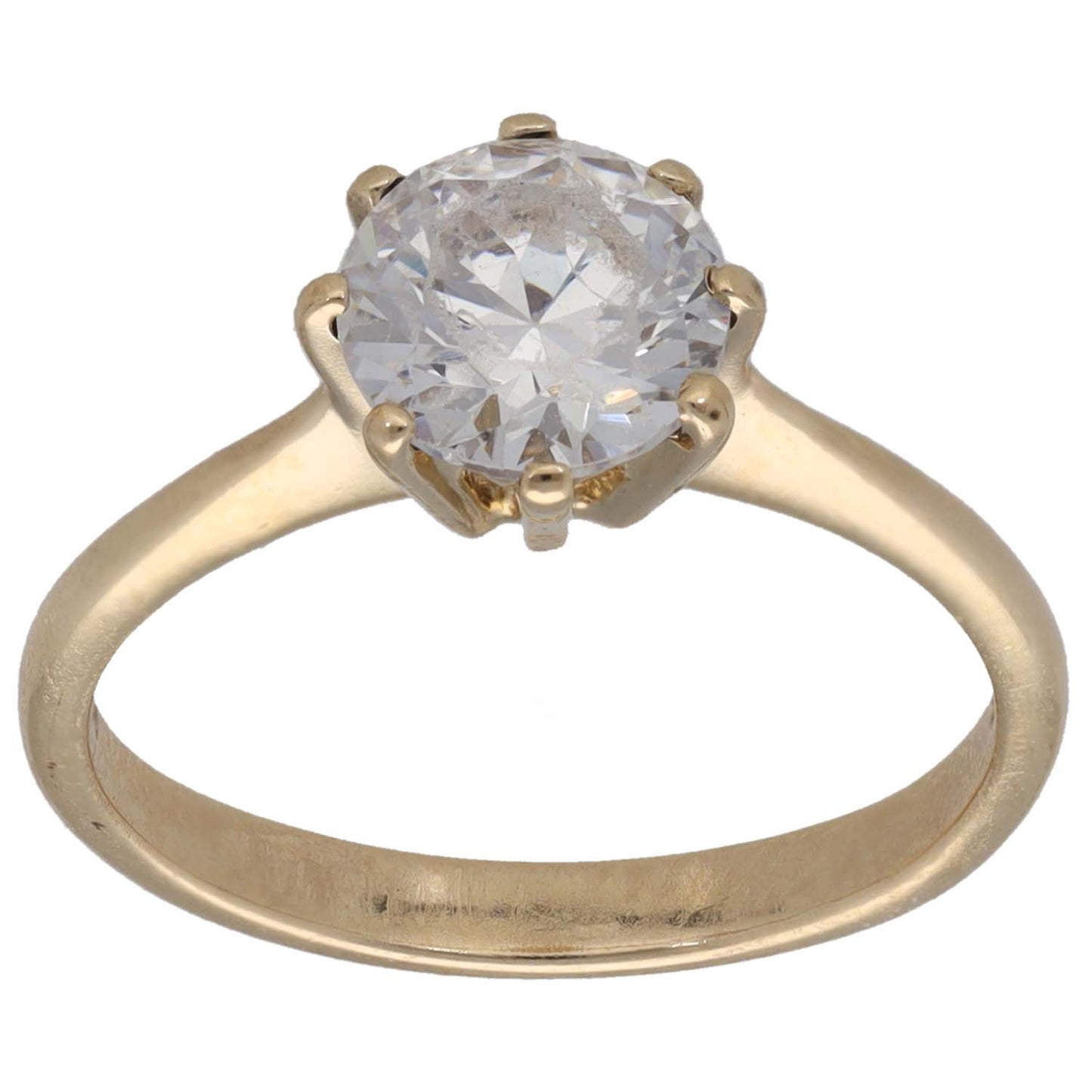 9ct gold CZ single-stone ring with round clear crystal on four-prong setting