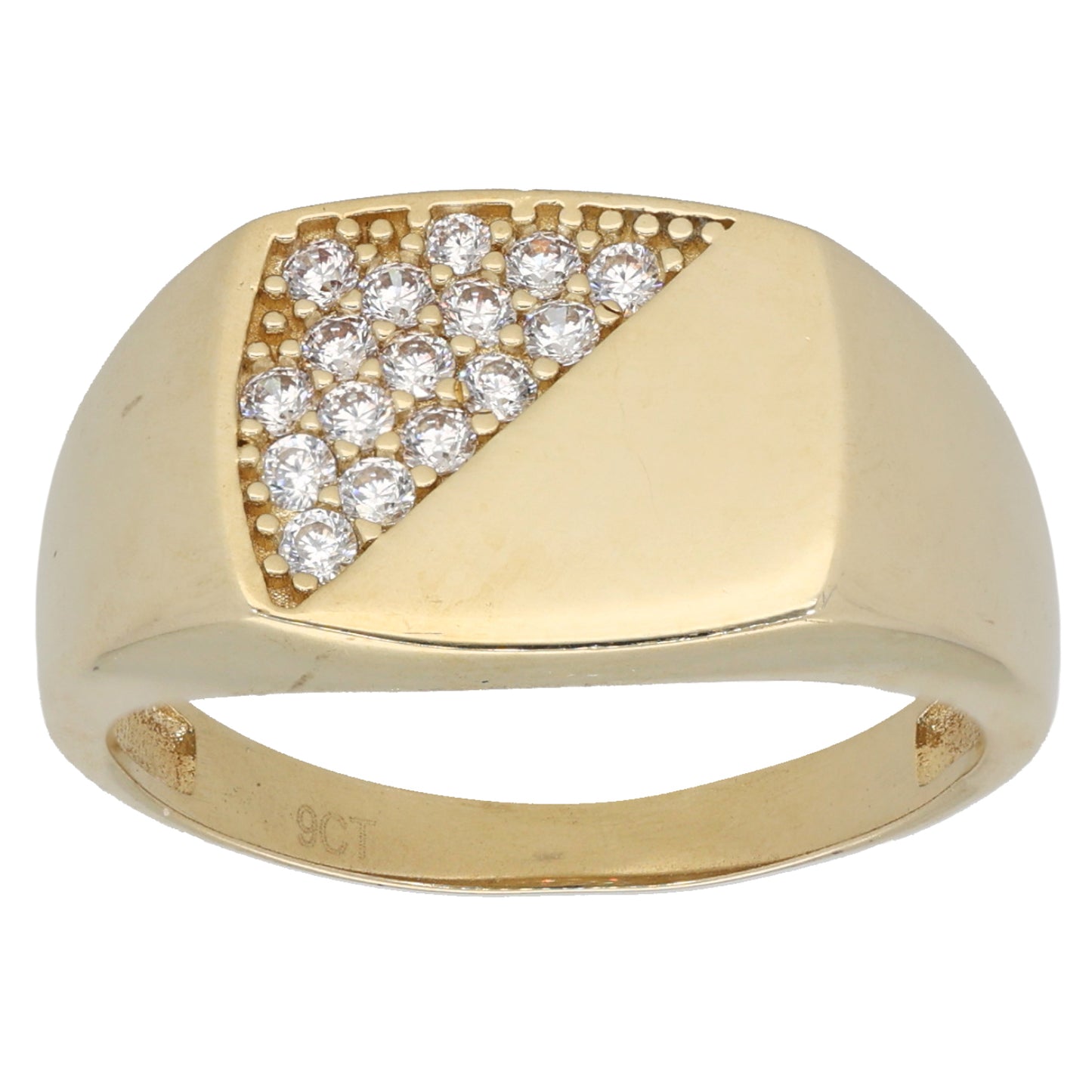 9ct Gold Cubic Zirconia Plain Signet Ring Size U