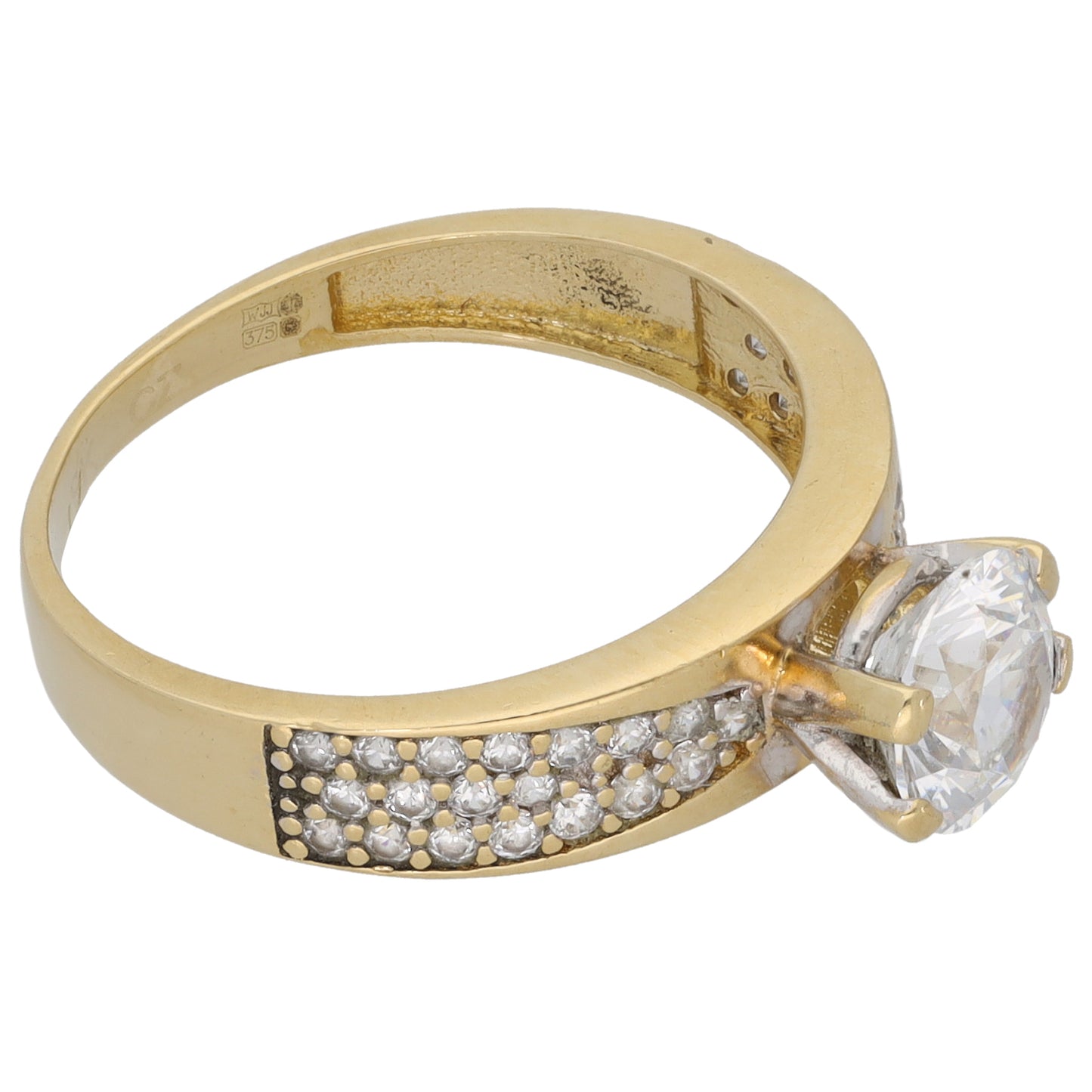 9ct Gold Cubic Zirconia Single Stone Ring With Accents Size N