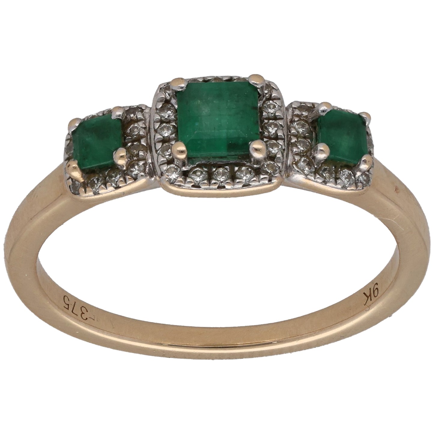 9ct Gold Emerald & 0.20ct Diamond Dress/Cocktail Ring Size P