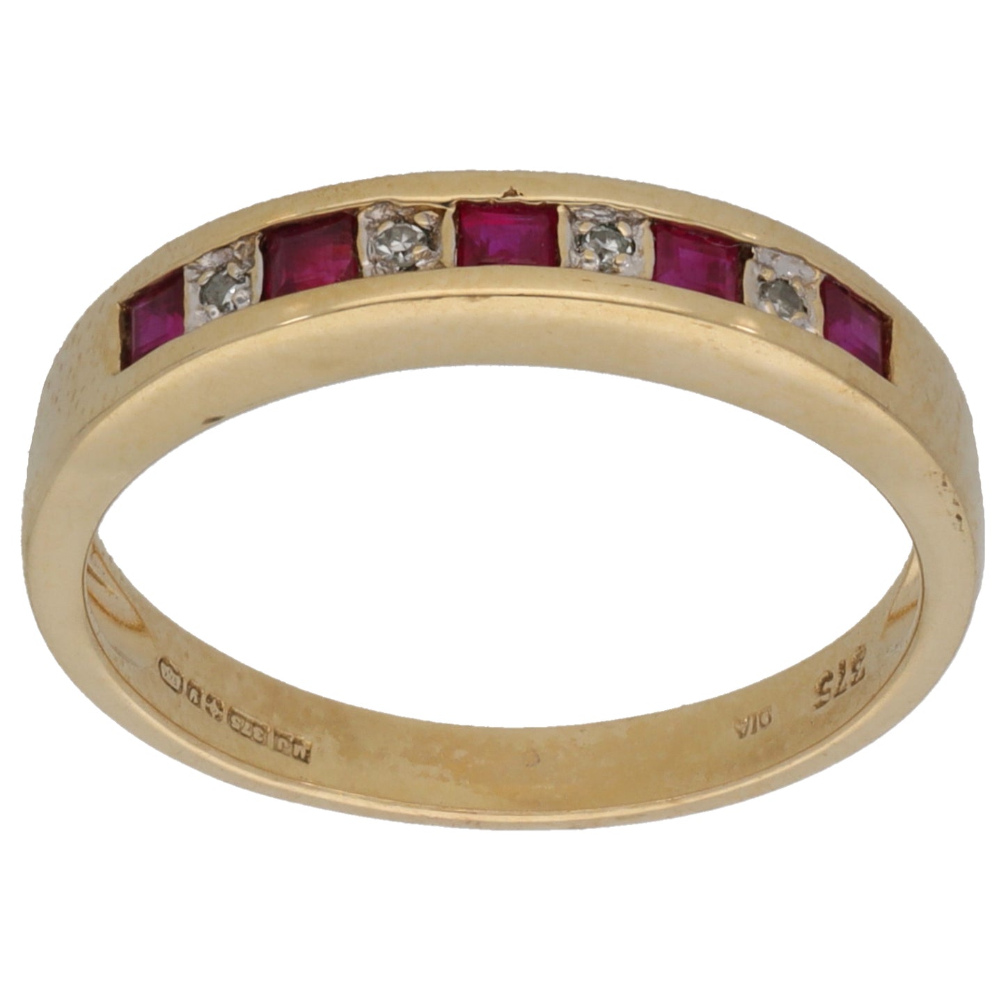 9ct Gold Ruby & 0.02ct Diamond Half Eternity Ring Size N