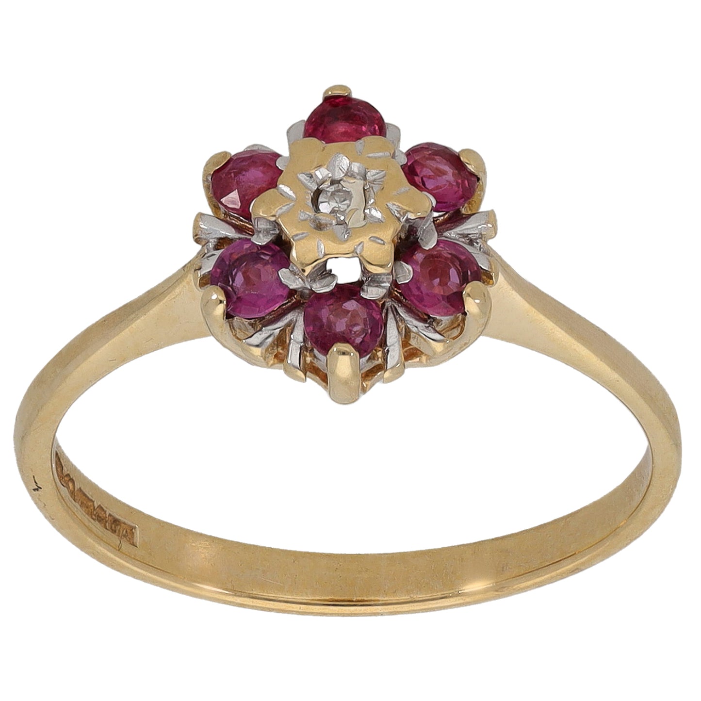 9ct Gold Ruby & 0.01ct Diamond Dress/Cocktail Ring Size M