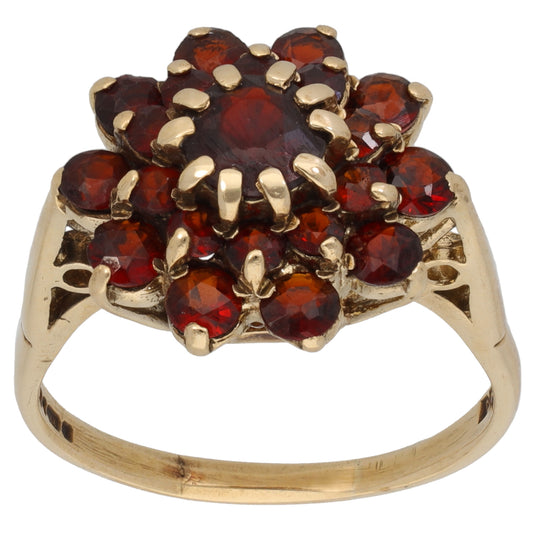 9ct Gold Garnet Cluster Ring Size P