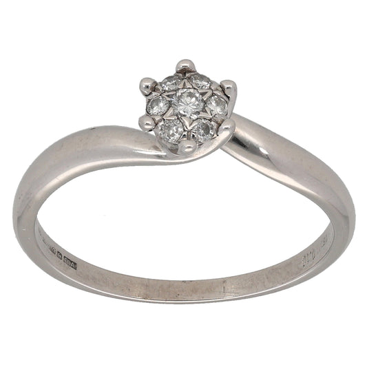 18ct White Gold 0.10ct Diamond Cluster Ring Size N