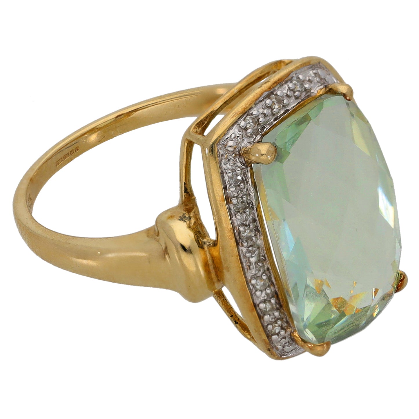 9ct Gold Quartz & 0.10ct Diamond Dress/Cocktail Ring Size Q