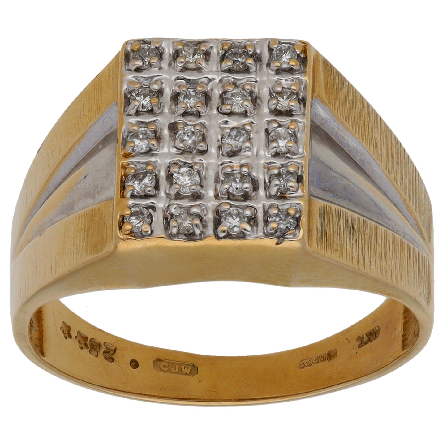 9ct Gold Cubic Zirconia Patterned Signet Ring Size V