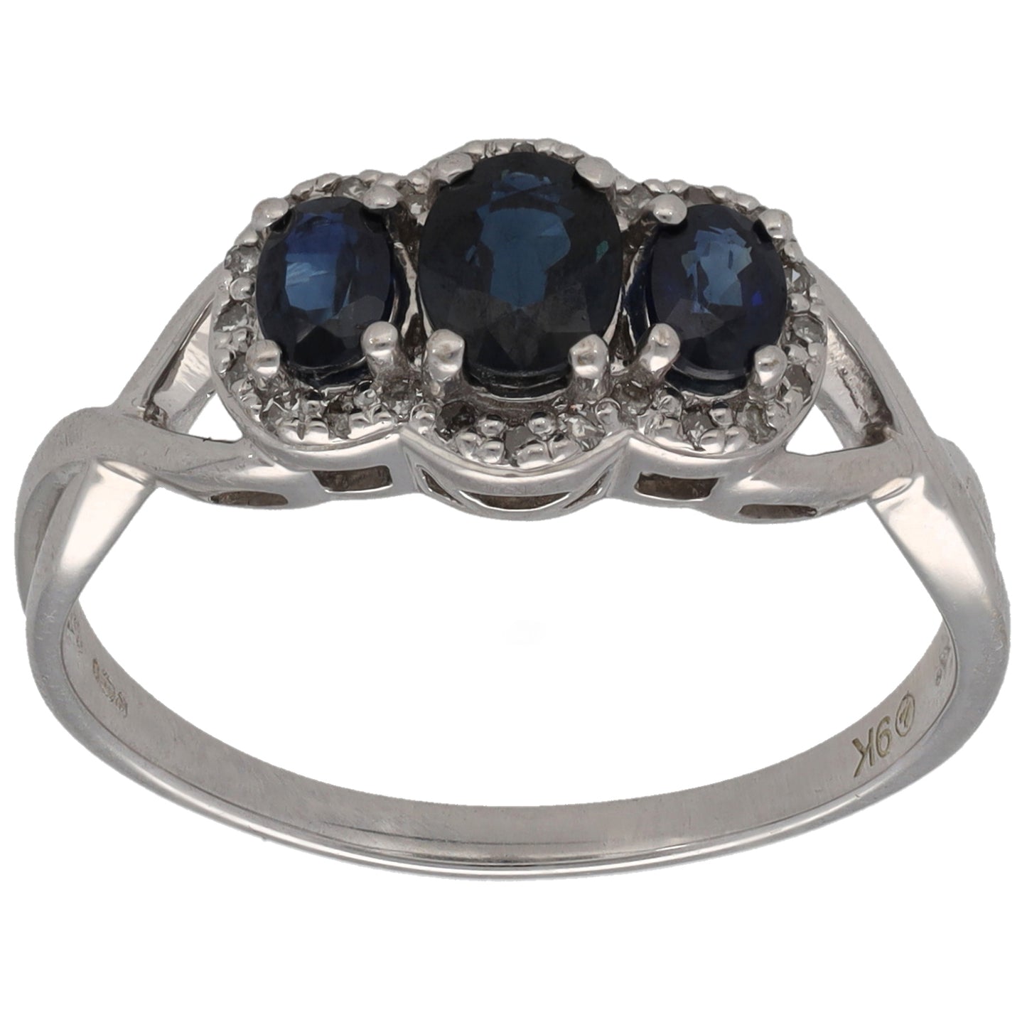 9ct White Gold Sapphire & 0.12ct Diamond Dress/Cocktail Ring Size P