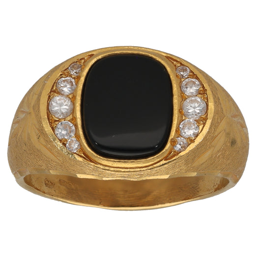 22ct Gold Onyx & Cubic Zirconia Signet Ring Size Y